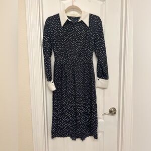 ZARA basics LIMITED! Women’s polka dot navy blue pleated long sleeve dress
